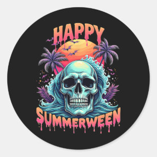 Happy Summerween Skeleton Summer Watermelon Jack-o Classic Round Sticker