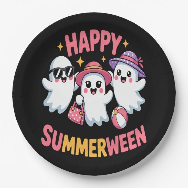 Happy Summerween Summer Halloween Funny Paper Plate (Front)