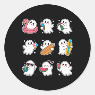 Happy Summerween Summer Halloween Ghost Women Boy Classic Round Sticker