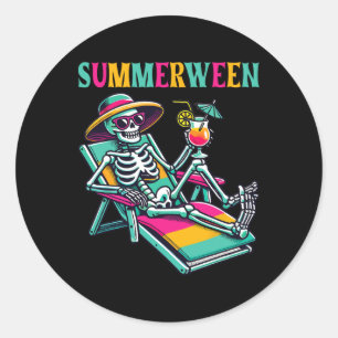 Happy Summerween Summer Halloween Skeleton  Classic Round Sticker