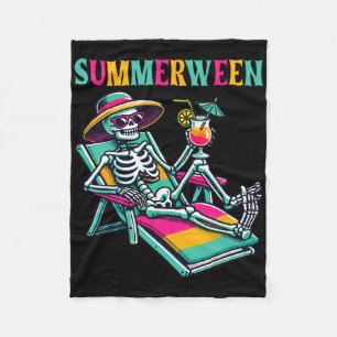 Happy Summerween Summer Halloween Skeleton  Fleece Blanket