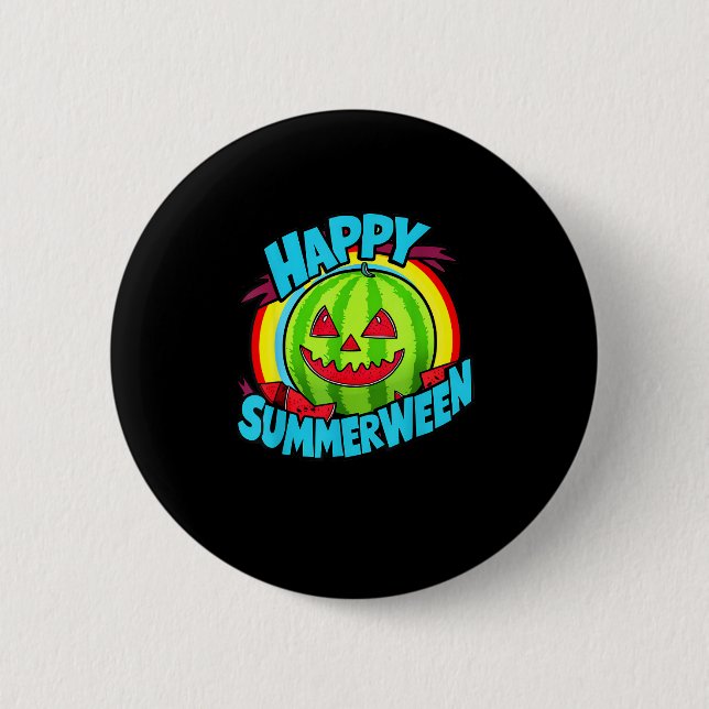 Happy Summerween Summer Watermelon Jack-O-Lantern  2 Inch Round Button (Front)