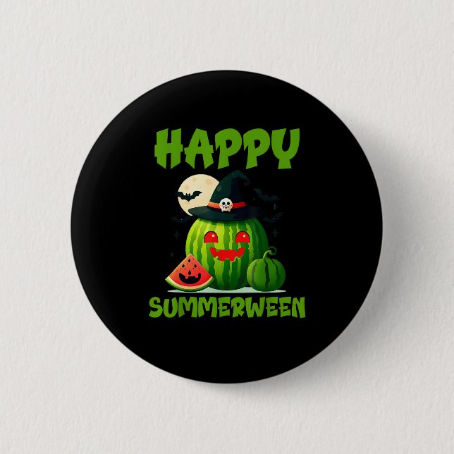 Happy Summerween Summer Watermelon Jack-O-Lantern  2 Inch Round Button (Front)