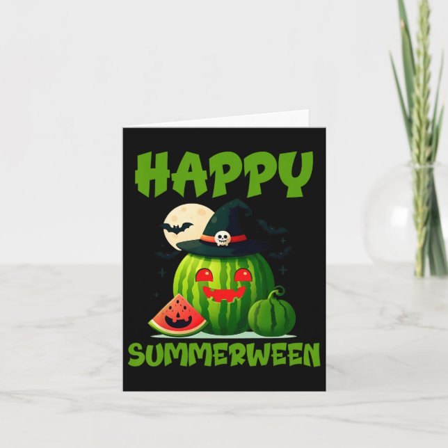 Happy Summerween Summer Watermelon Jack-o-lantern  Card (Front)