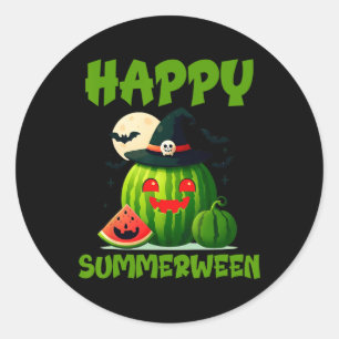 Happy Summerween Summer Watermelon Jack-o-lantern  Classic Round Sticker