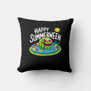 Happy Summerween Summer Watermelon Jack-O-Lantern Throw Pillow