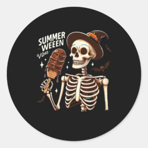 Happy Summerween Vibes Skeleton IceCream Summer Ha Classic Round Sticker