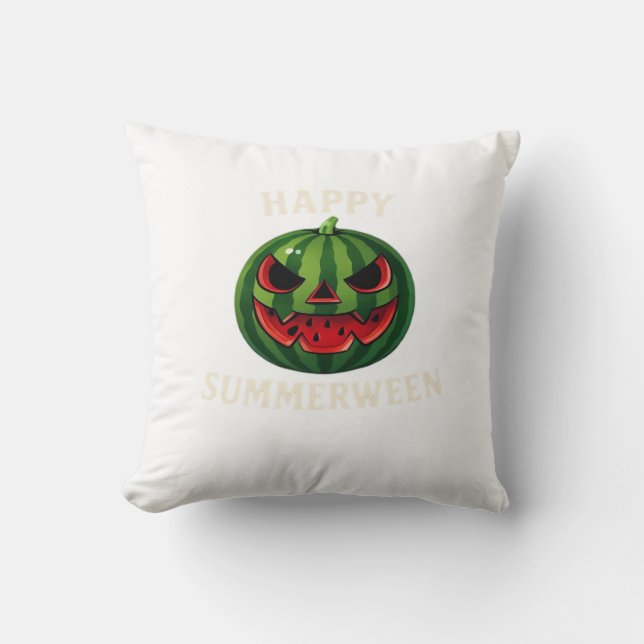 Happy Summerween Watermelon Jack O’ Lantern – Funn Throw Pillow (Front)