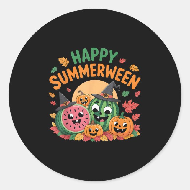 Happy Summerween Watermelon Jack-o-lantern Humour  Classic Round Sticker (Front)