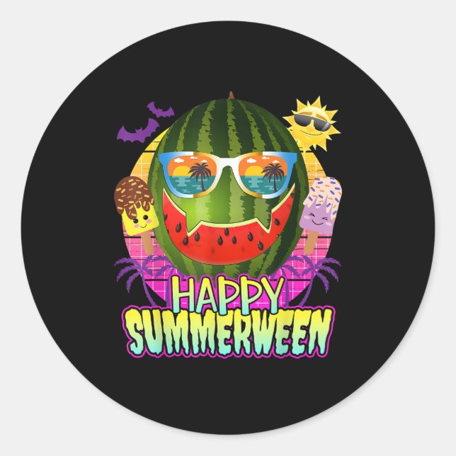 Happy Summerween Watermelon Jack O Lantern Summer  Classic Round Sticker (Front)