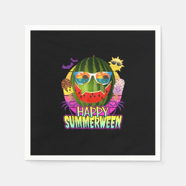 Happy Summerween Watermelon Jack O Lantern Summer  Napkin (Front)
