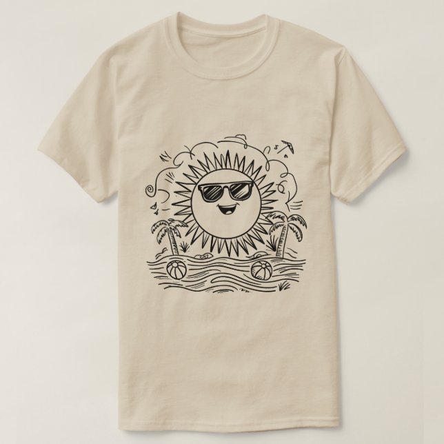 Happy Sun Beach Scene T-Shirt (Design Front)