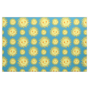 Happy Sun Face Drawing Fabric