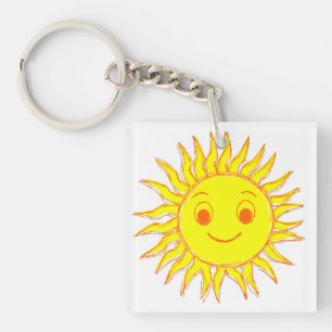 Happy Sun Face Drawing Keychain