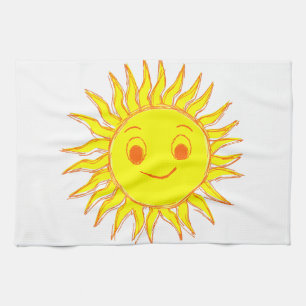 Happy Sun Face Drawing Kitchen Towel