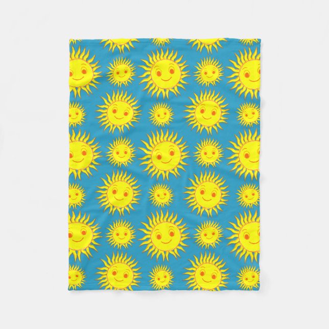Happy Sun Face Drawing Pattern Fleece Blanket (Front)