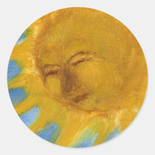 Happy Sun Face Yellow and Blue, Old Sol Classic Round Sticker