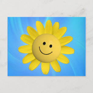 HAPPY SUN FLOWER SMILIE FACE CARTOON GRAPHIC BLUE  POSTCARD
