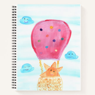 Happy Sun in Hot Air Balloon with Cloud Friends Notebook