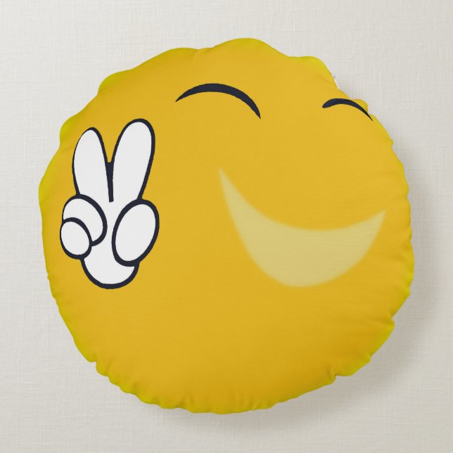 Happy Sun Peace Sign Round Pillow (Back)