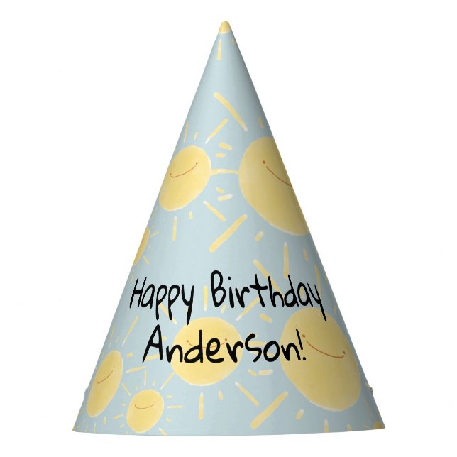 Happy Sun Personalized Birthday Party Hat (Front)