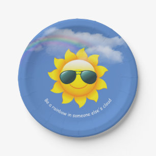 Happy Sun with rainbow and quote Paper Plate