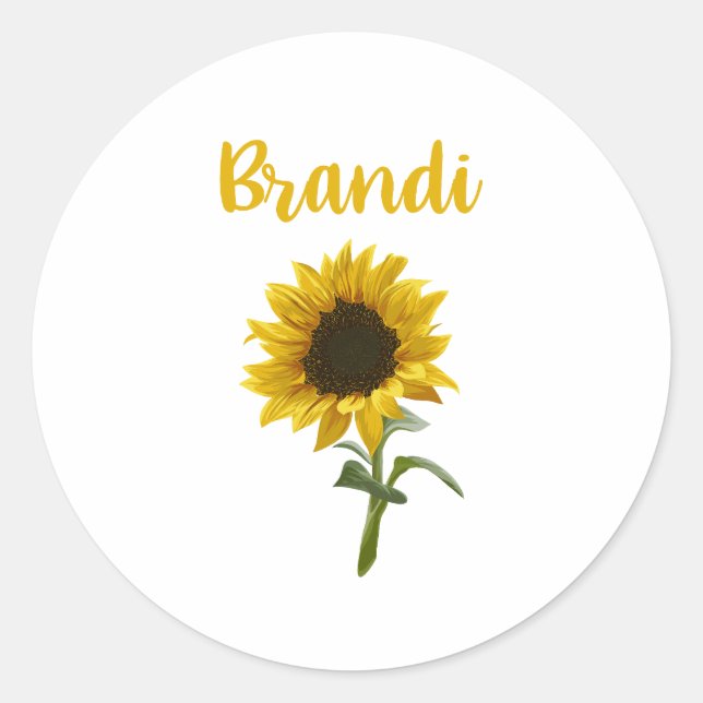 Happy Sunflower - Brandi Name Classic Round Sticker (Front)