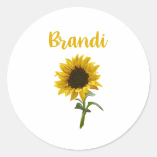 Happy Sunflower - Brandi Name Classic Round Sticker