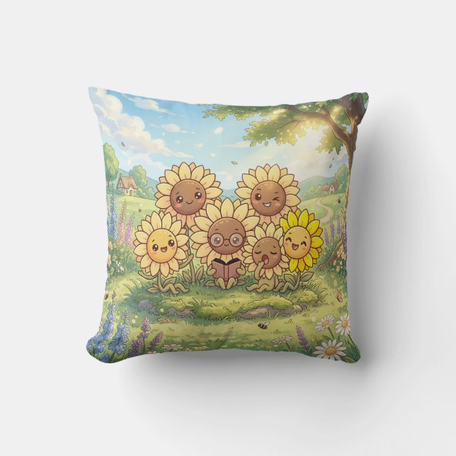 Happy Sunflower Garden Pillow (Front)