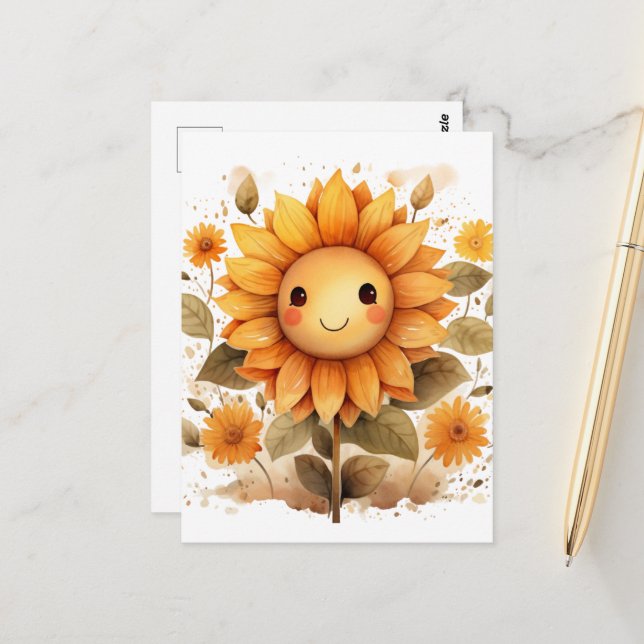 Happy Sunflower Postcard (Front/Back In Situ)