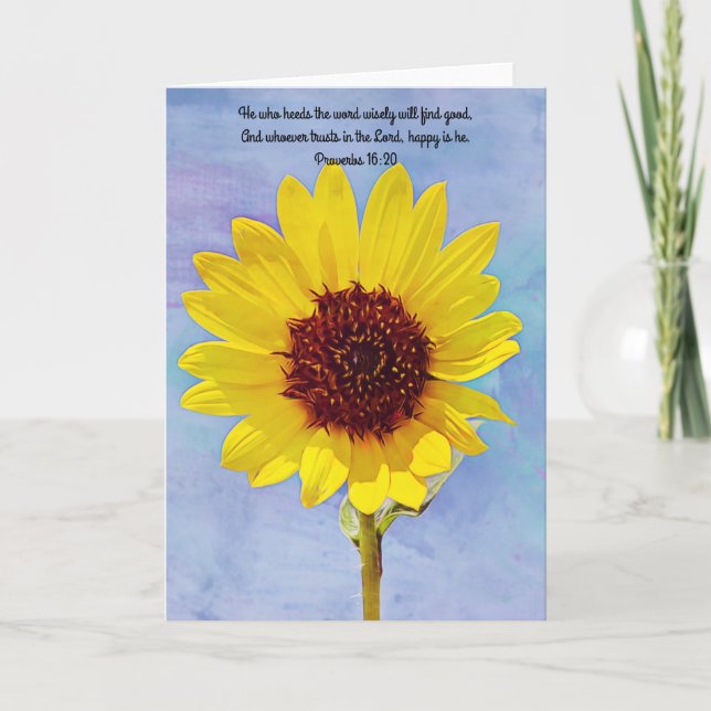 Happy Sunflower Scripture Card Proverbs 16:20 (Front)