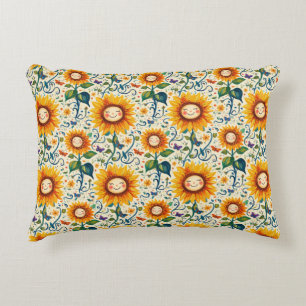 Happy Sunflowers: Cheery Sunflower Pattern Accent Pillow
