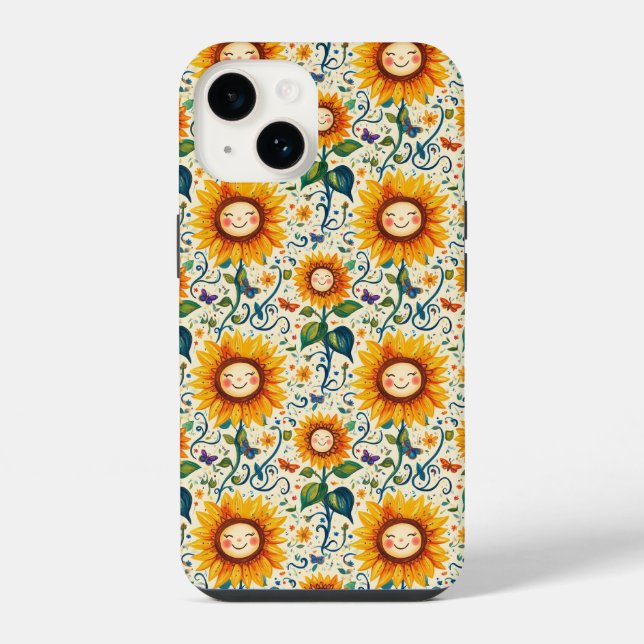 Happy Sunflowers: Cheery Sunflower Pattern iPhone Case (Back)