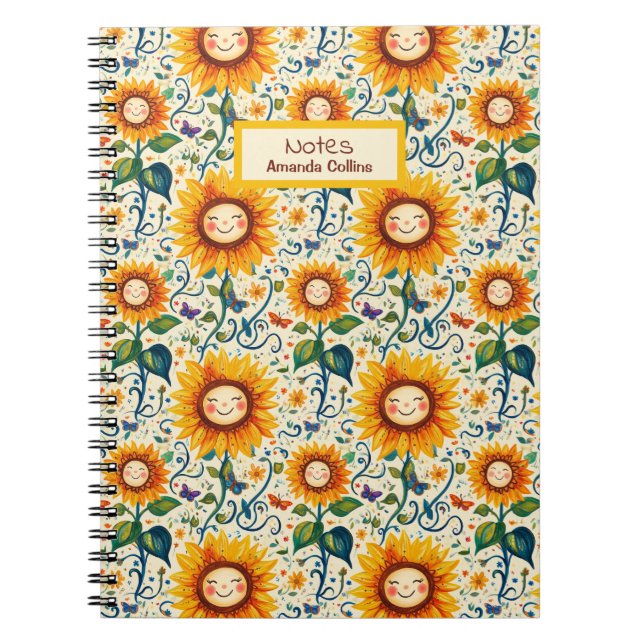 Happy Sunflowers: Cheery Sunflower Pattern Notebook (Front)