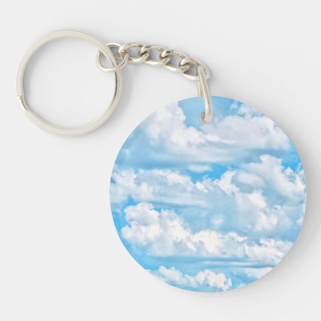 Happy Sunny Clouds Blue Background Keychain (Front)