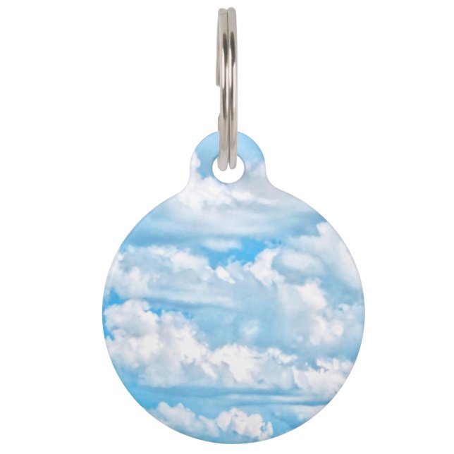 Happy Sunny Clouds Blue Background Pet Tag (Front)