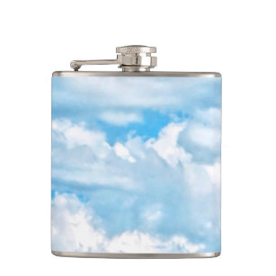 Happy Sunny Clouds Light Blue Sky Background Hip Flask