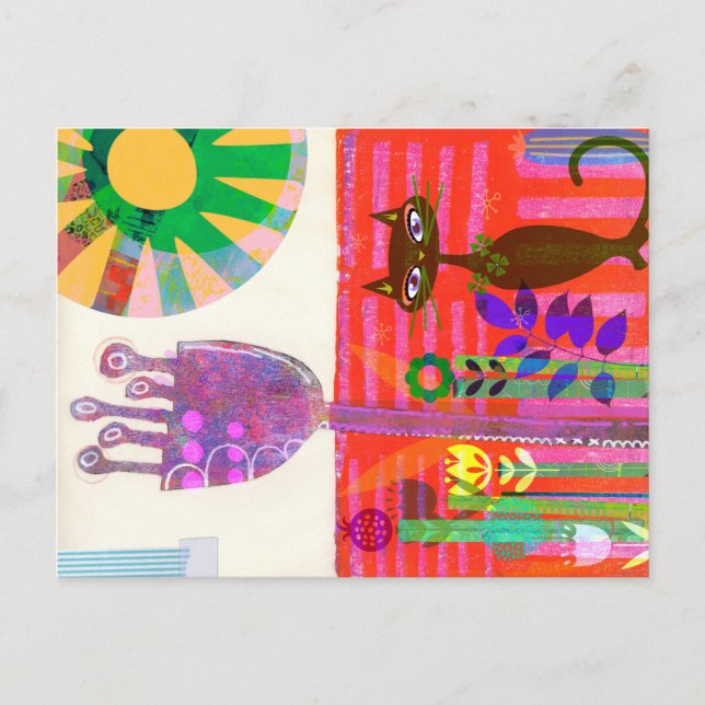 Happy Sunshine Cat Garden Party Postcard (Front)