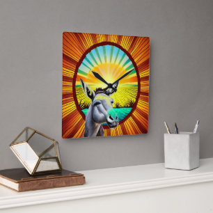 Happy Sunshine Donkey Square Wall Clock