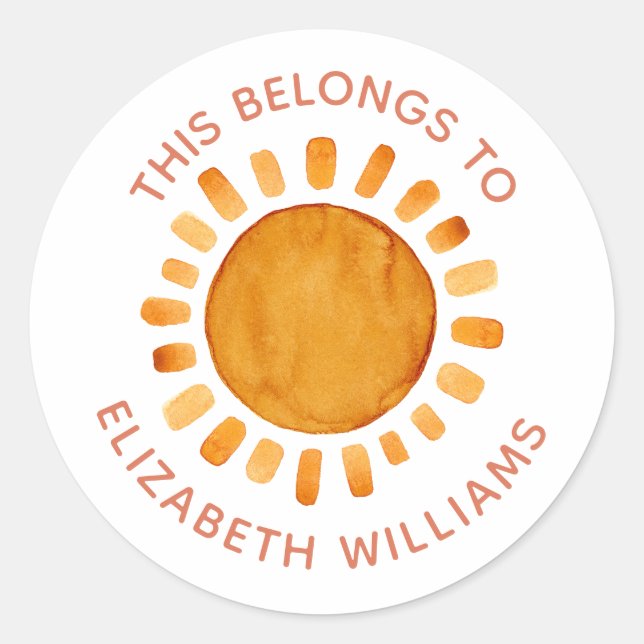 Happy Sunshine Personalized Name School  Classic Round Sticker (Front)
