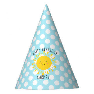 Happy Sunshine Polka Dot Blue Birthday Party Hat