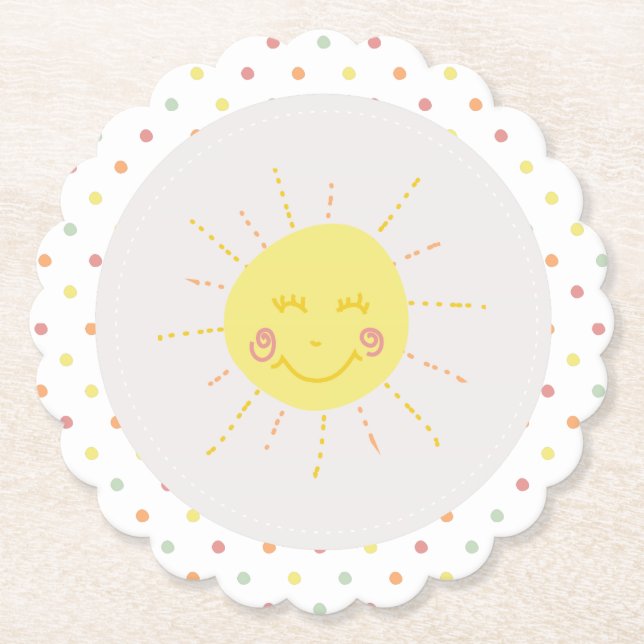 Happy Sunshine polkadot Party Paper Plate Paper Coaster (Front)