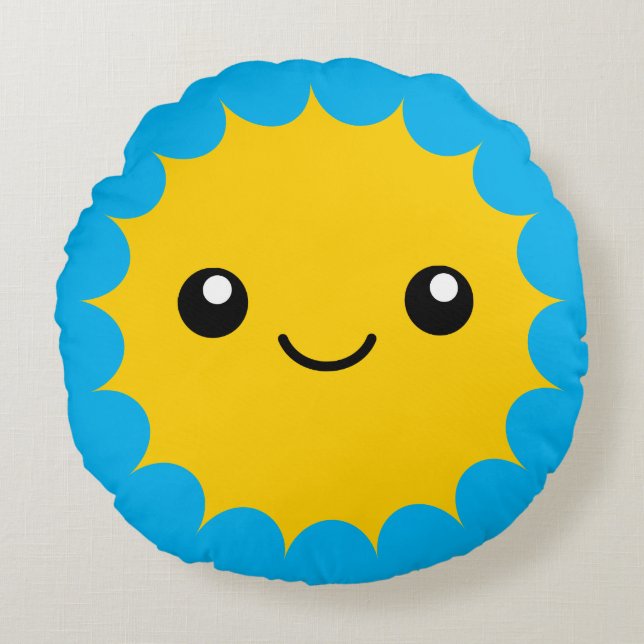 Happy sunshine round throw pillow (Front)