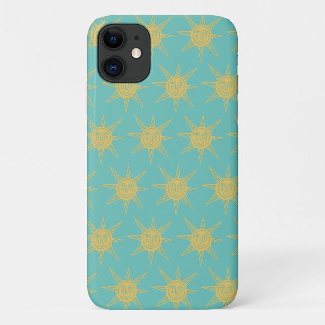 Happy Sunshine Suns Pattern teal Case-Mate iPhone Case (Back)