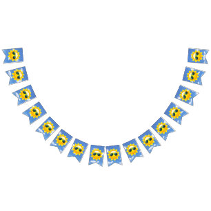 happy sunshine with sunglasses bunting flags