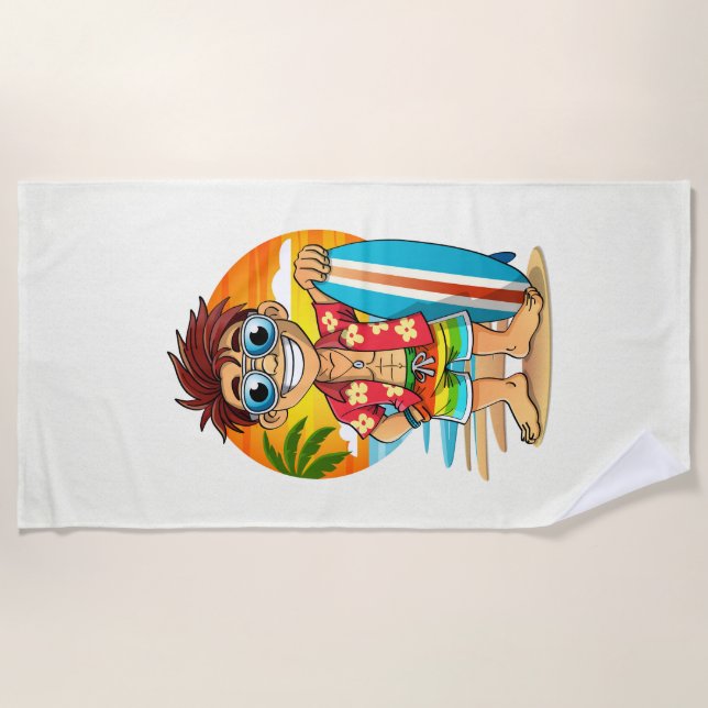 Happy Surfer Beach Blanket – Summer Cartoon Illu (Front)