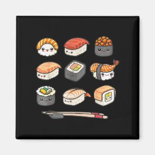 Happy Sushi Anime Kawaii Set Japanese Food Lover O Magnet