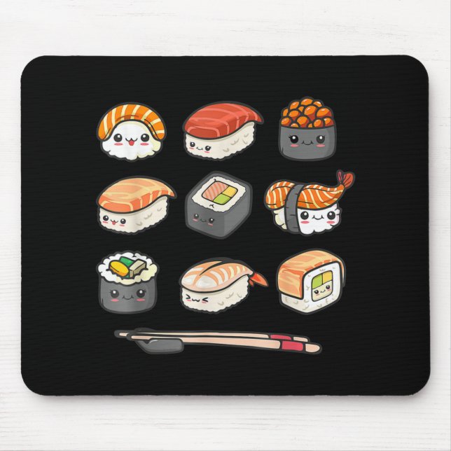 Happy Sushi Anime Kawaii Set Japanese Food Lover O Mouse Pad (Front)