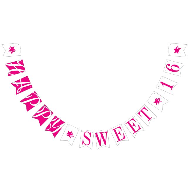 HAPPY SWEET 16 Hot Pink Birthday Decor Bunting Flags (All)