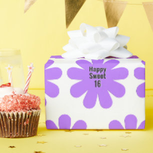 Happy Sweet 16 Purple Daisy Wrapping Paper